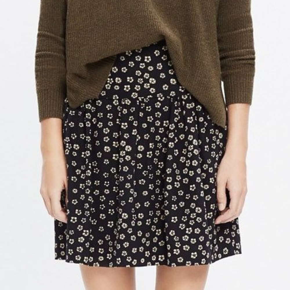 MADEWELL Black Floral Silk Skyline Skirt 0